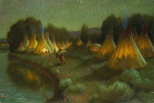 Early Moonlight on the Little Big Horn, Montana; [Moonlight, Camp on the Little Big Horn - Montana]